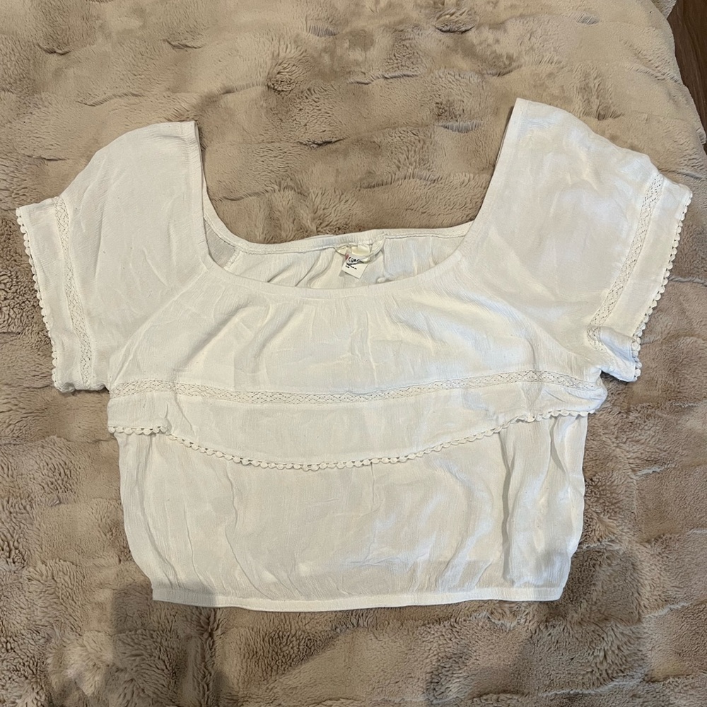 H&M White Crop Top with Lace Details